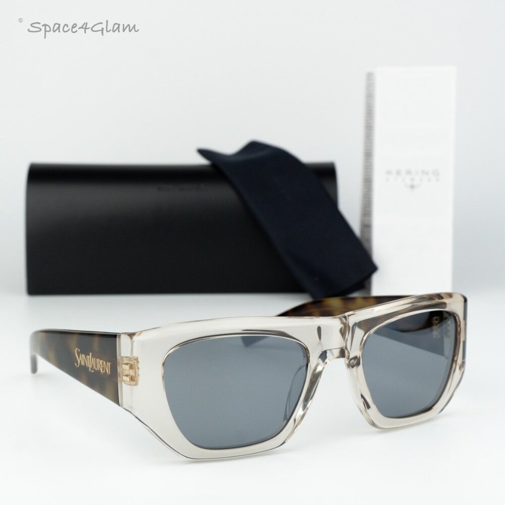 Saint Laurent Women Sunglasses Beige Havana Silver Square SL740 003 BRAND NEW